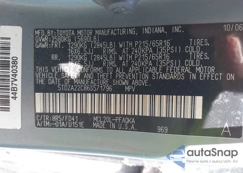 2006 Toyota Sienna Xle from USA, damaged, VIN 5TDZA22C86S571796